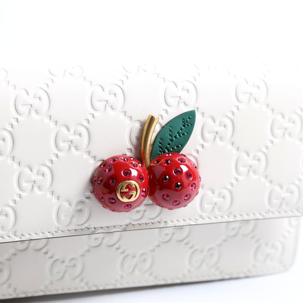 Gucci 481291 GG Leather Cherries Mini Bag Ivory/Red