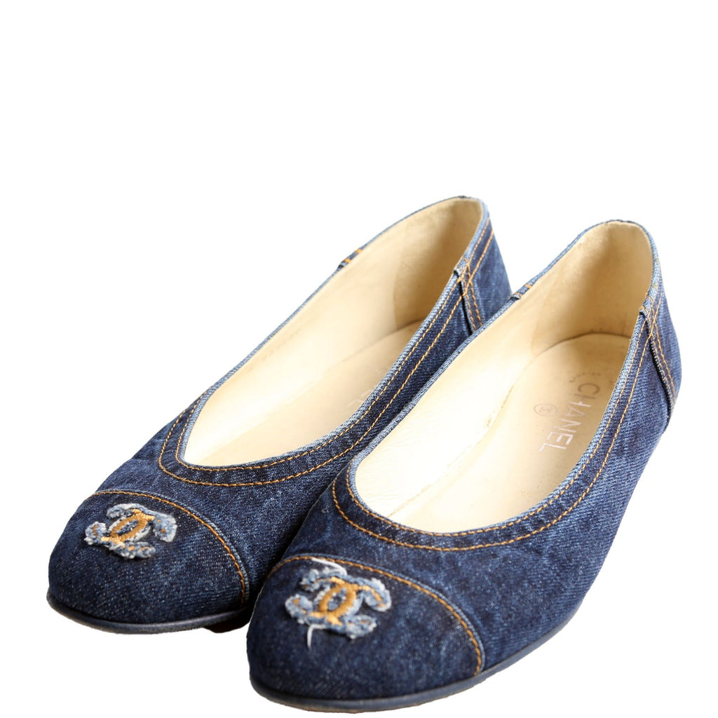 Cap Toe Ballet Flats Size 42 Denim