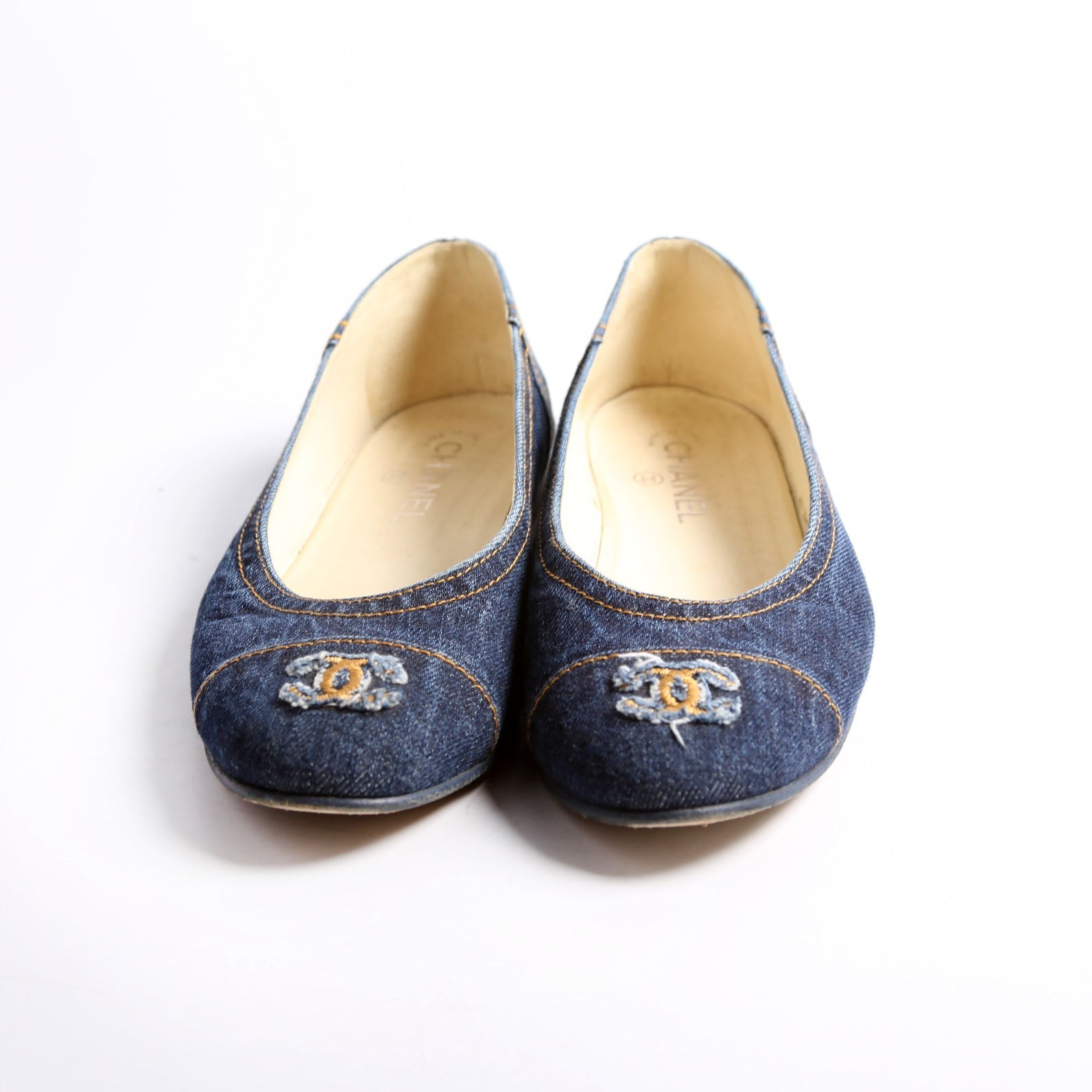 Cap Toe Ballet Flats Size 42 Denim
