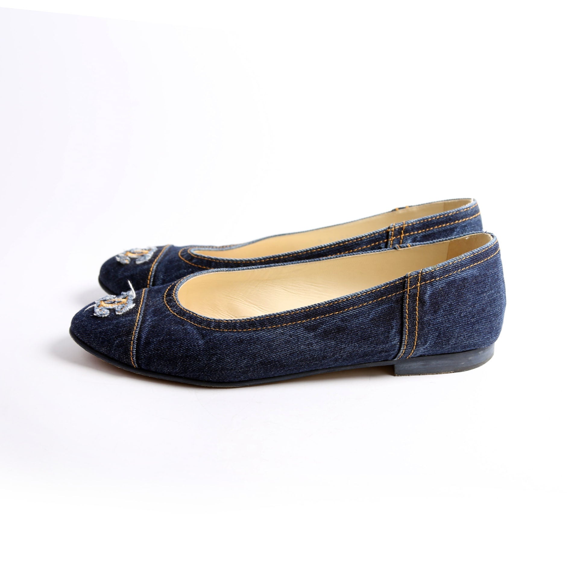Cap Toe Ballet Flats Size 42 Denim
