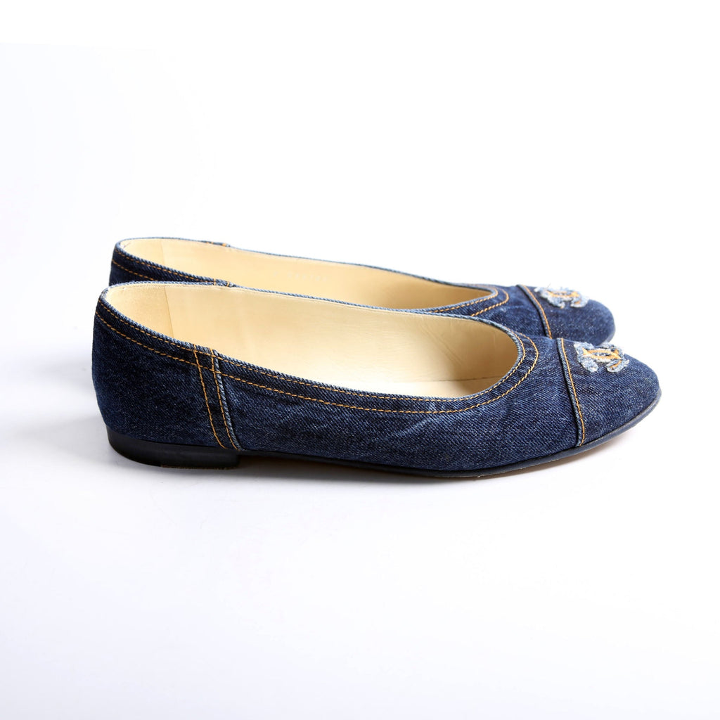 Cap Toe Ballet Flats Size 42 Denim