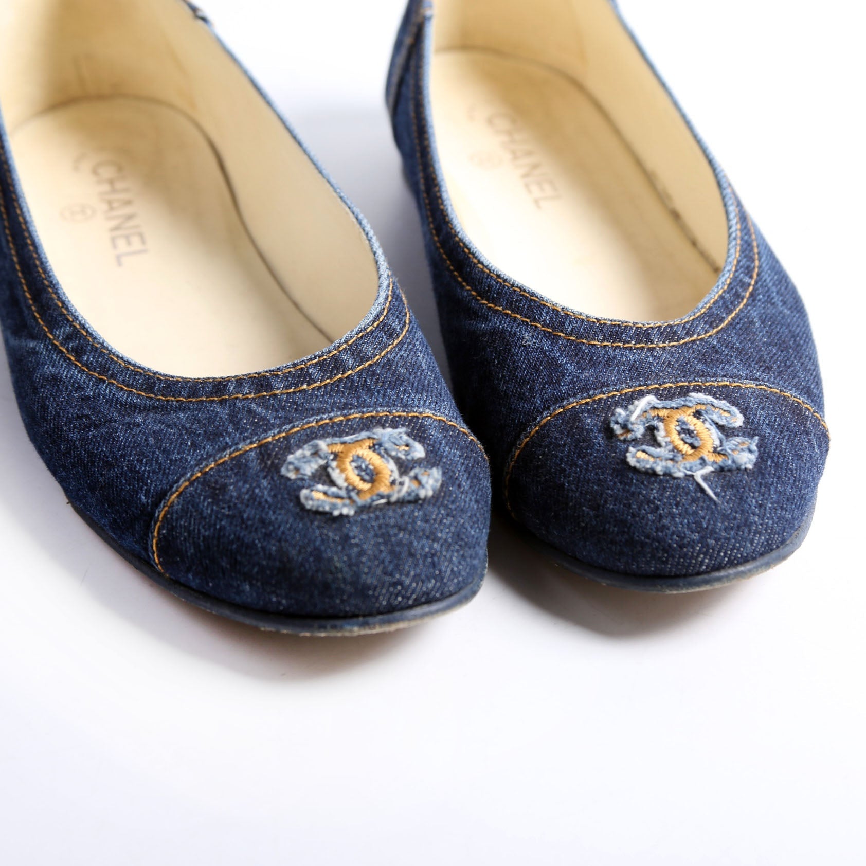 Cap Toe Ballet Flats Size 42 Denim