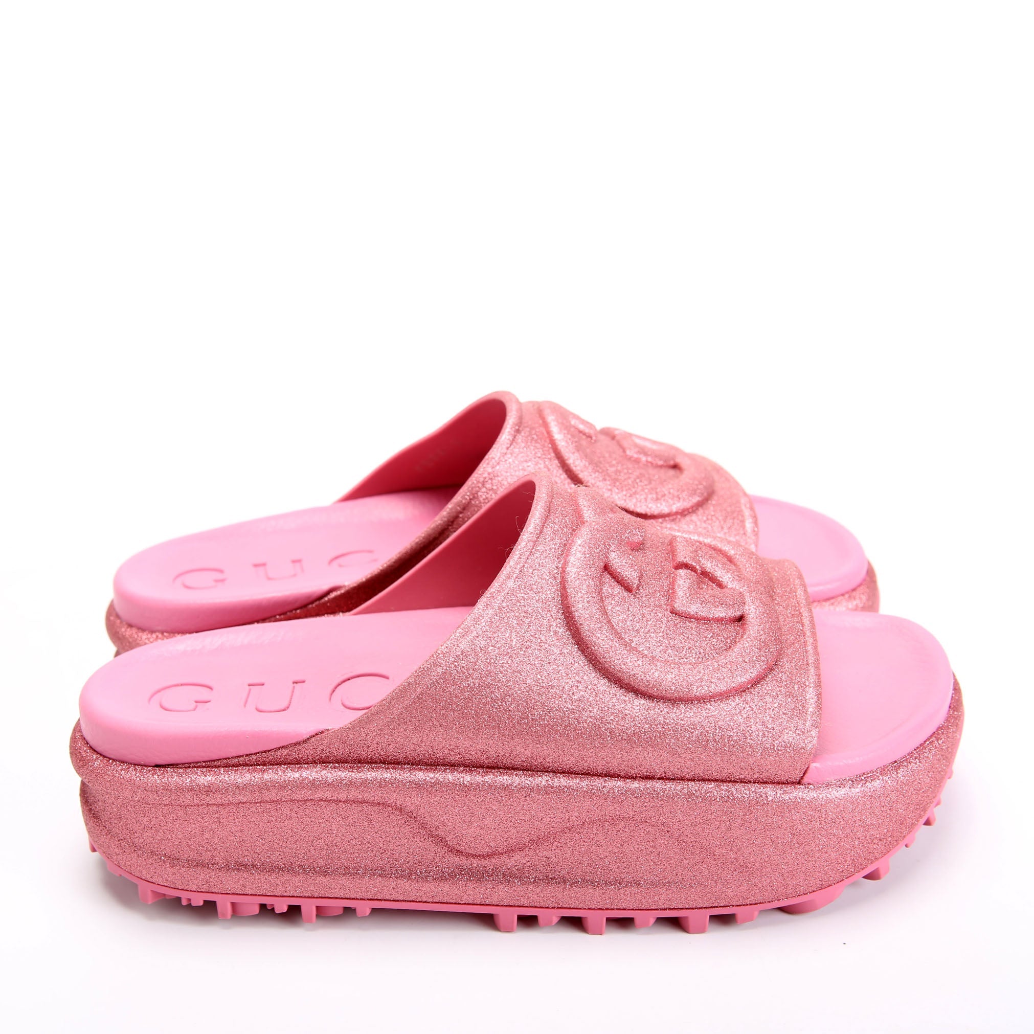 Interlocking G Rubber Platform Slides Size 37 Pink