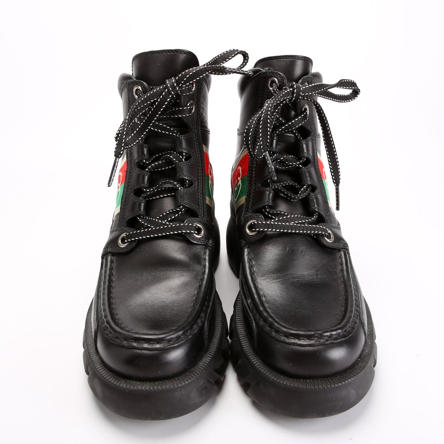 Gucci Web Accent Leather Lace Up Boots Size 37