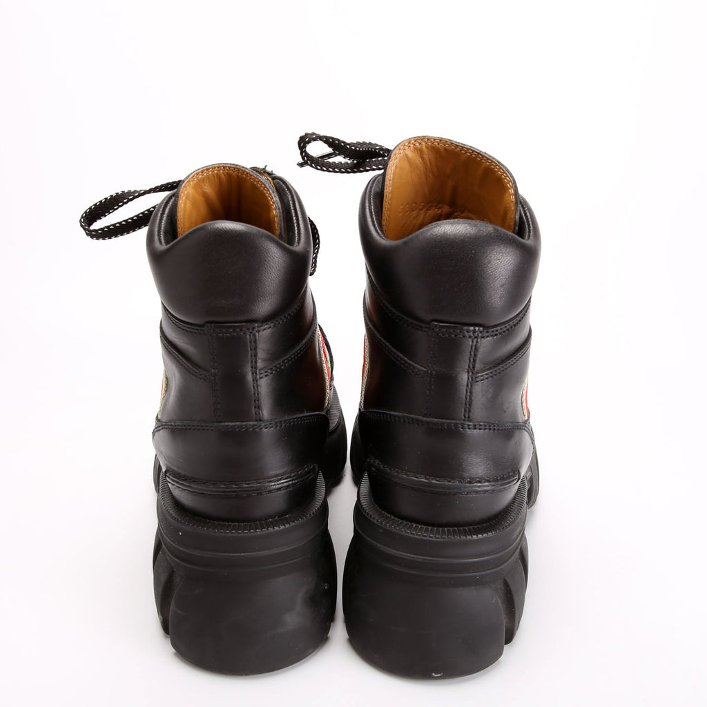 Gucci Web Accent Leather Lace Up Boots Size 37