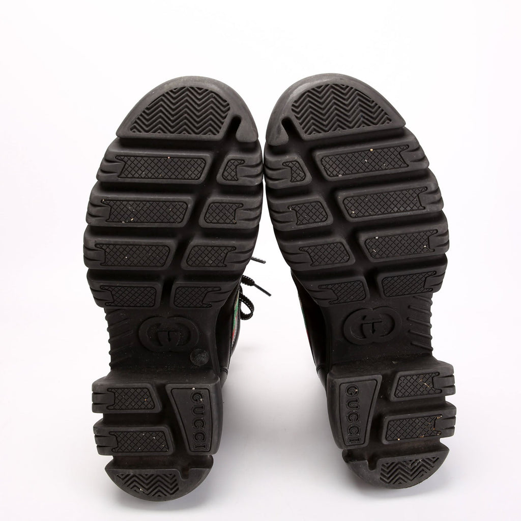Gucci Web Accent Leather Lace Up Boots Size 37
