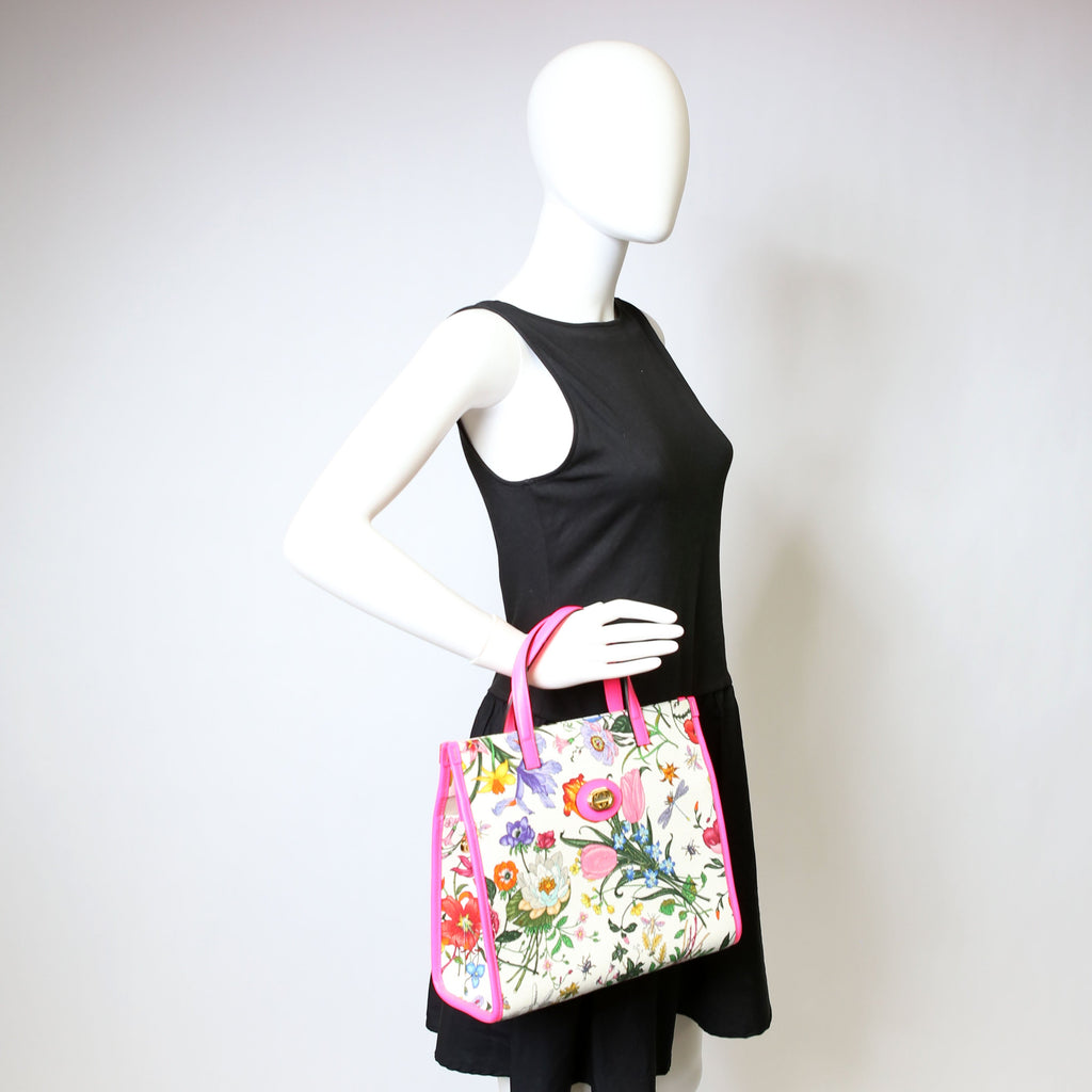 550141 Canvas Flora Tote Medium Pink
