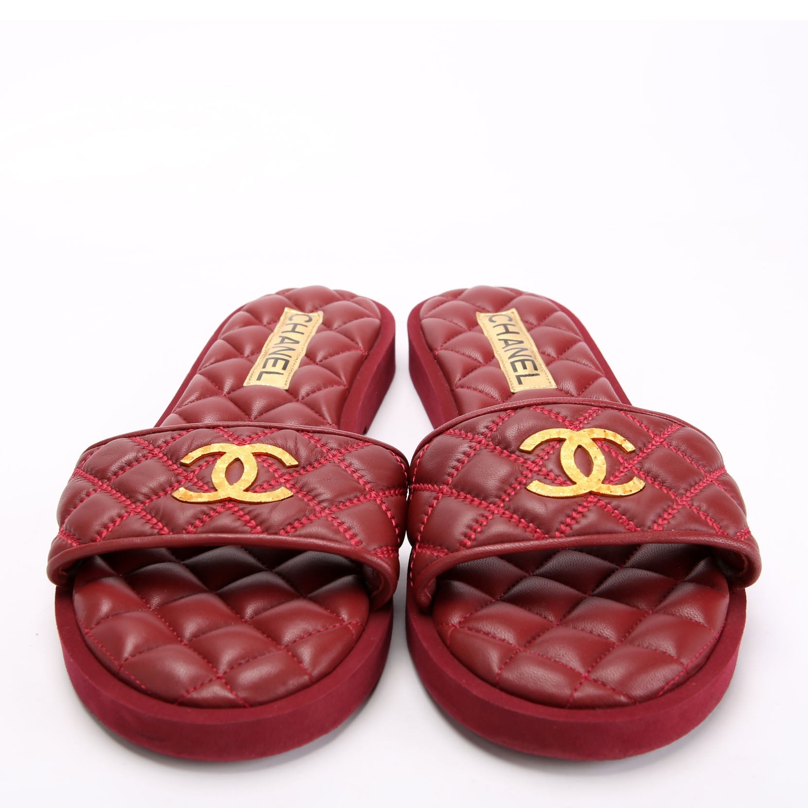 CC Quilted Flap Sandals Size 39.5 Burgundy/Gold