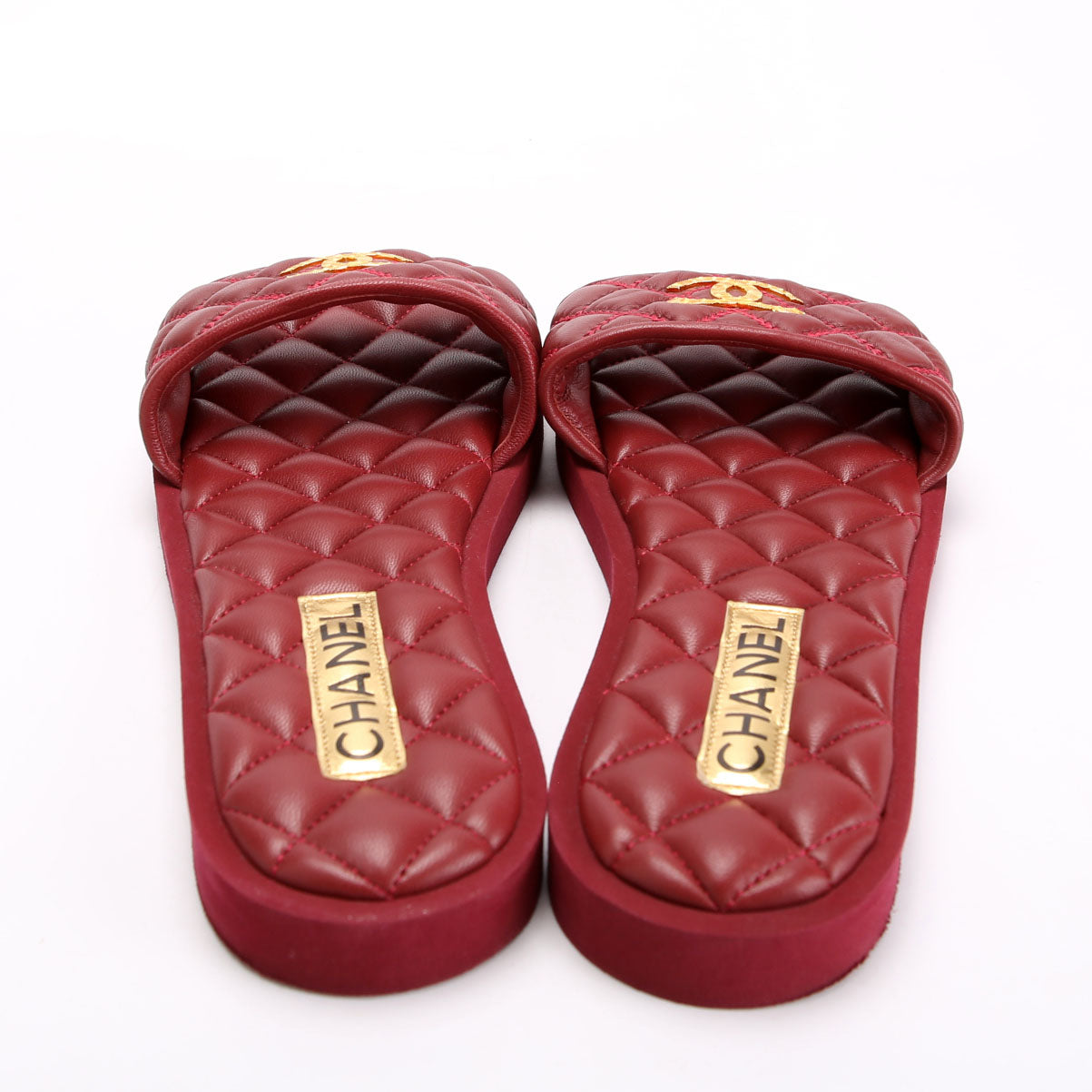 CC Quilted Flap Sandals Size 39.5 Burgundy/Gold