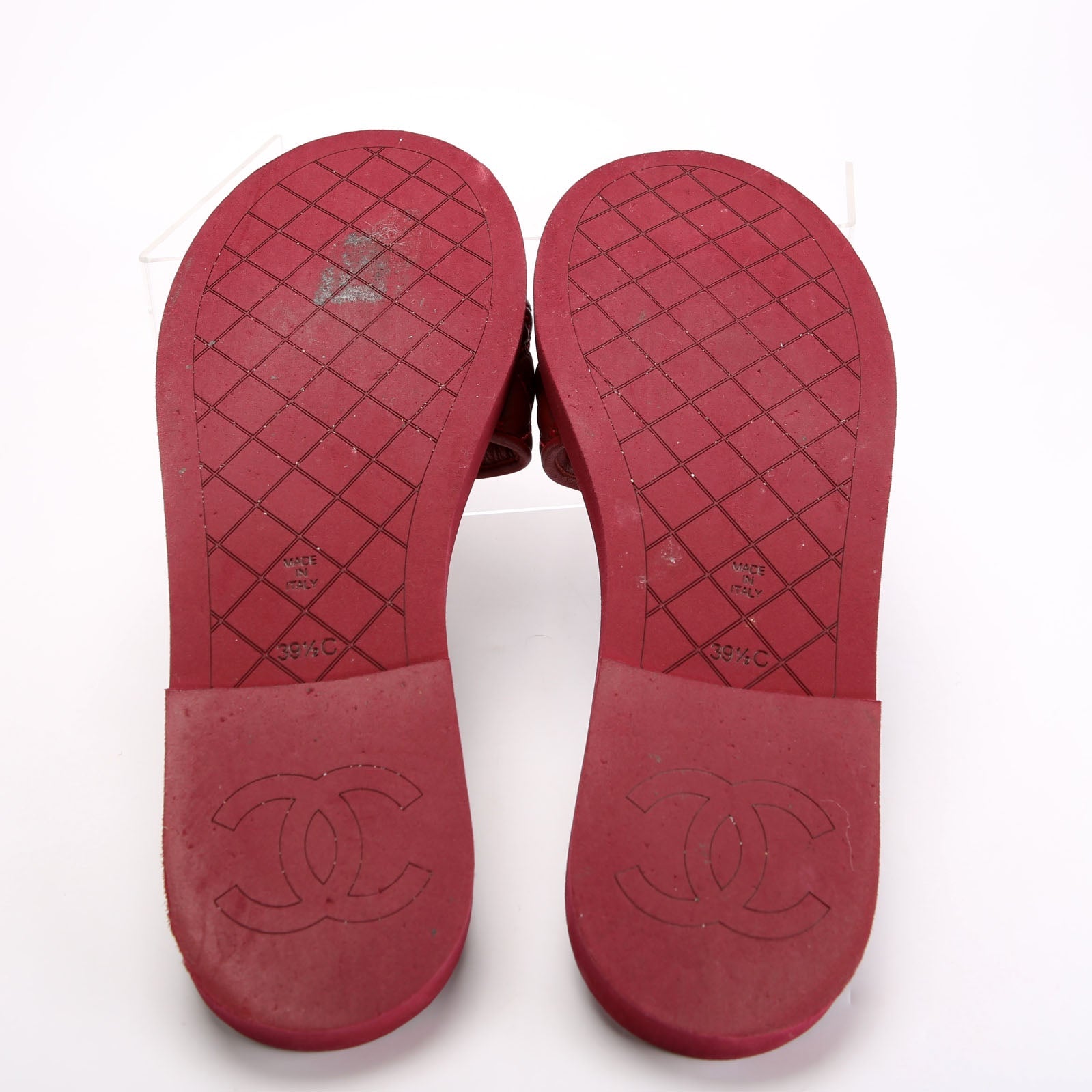 CC Quilted Flap Sandals Size 39.5 Burgundy/Gold
