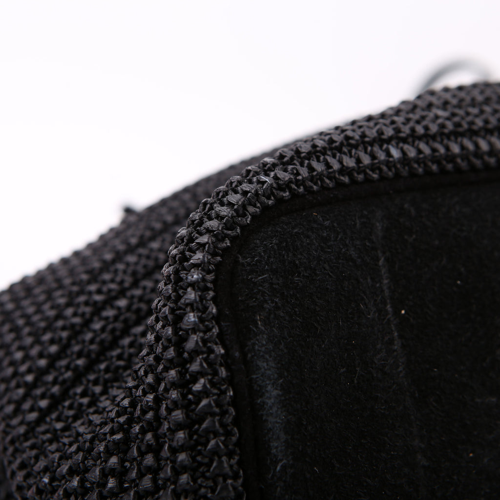SAINT LAURENT Raffia/Leather Studded Shopping Tote Black
