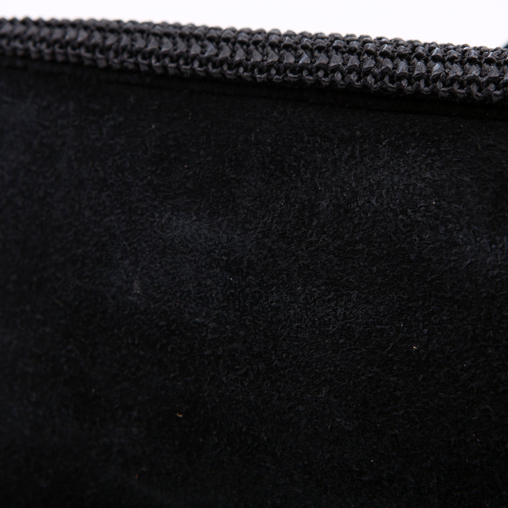 SAINT LAURENT Raffia/Leather Studded Shopping Tote Black