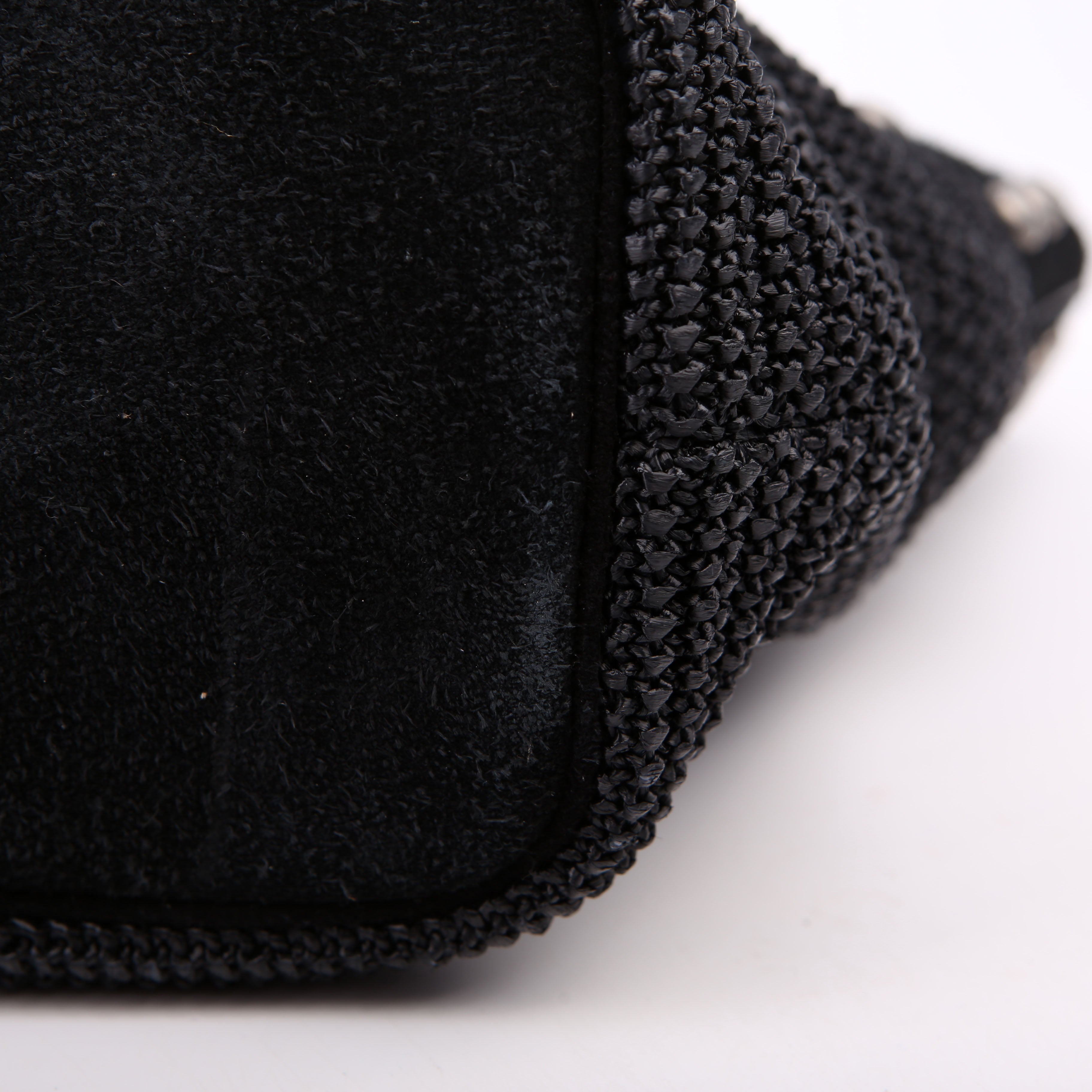 SAINT LAURENT Raffia/Leather Studded Shopping Tote Black