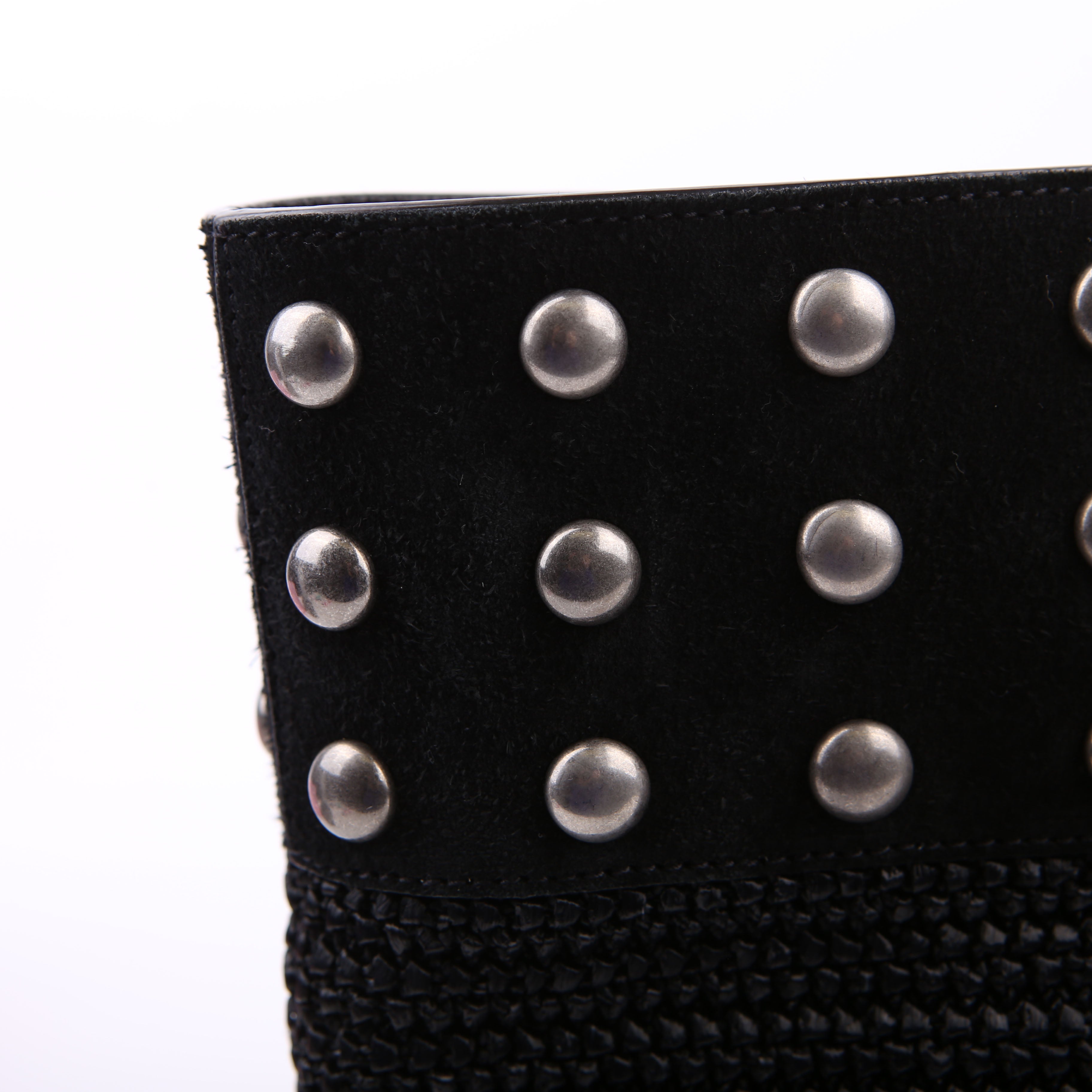 SAINT LAURENT Raffia/Leather Studded Shopping Tote Black