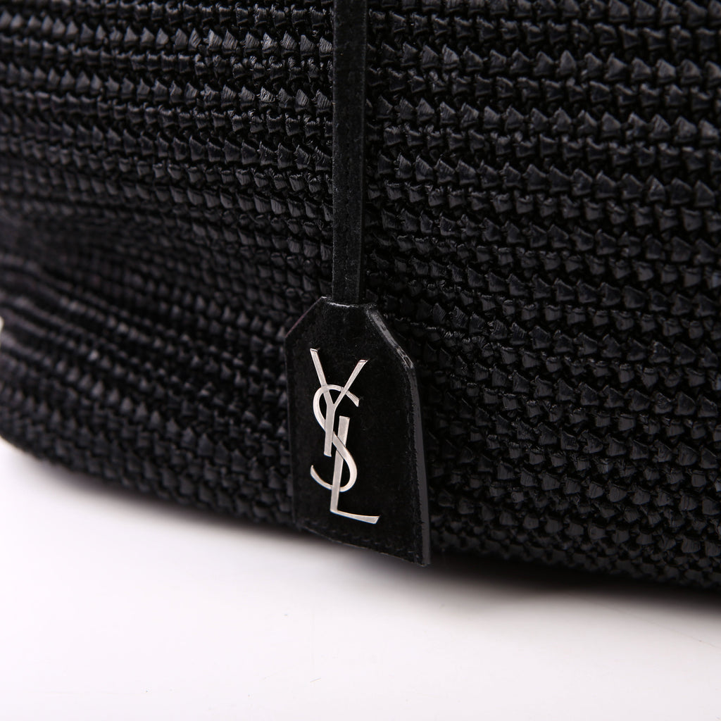 SAINT LAURENT Raffia/Leather Studded Shopping Tote Black