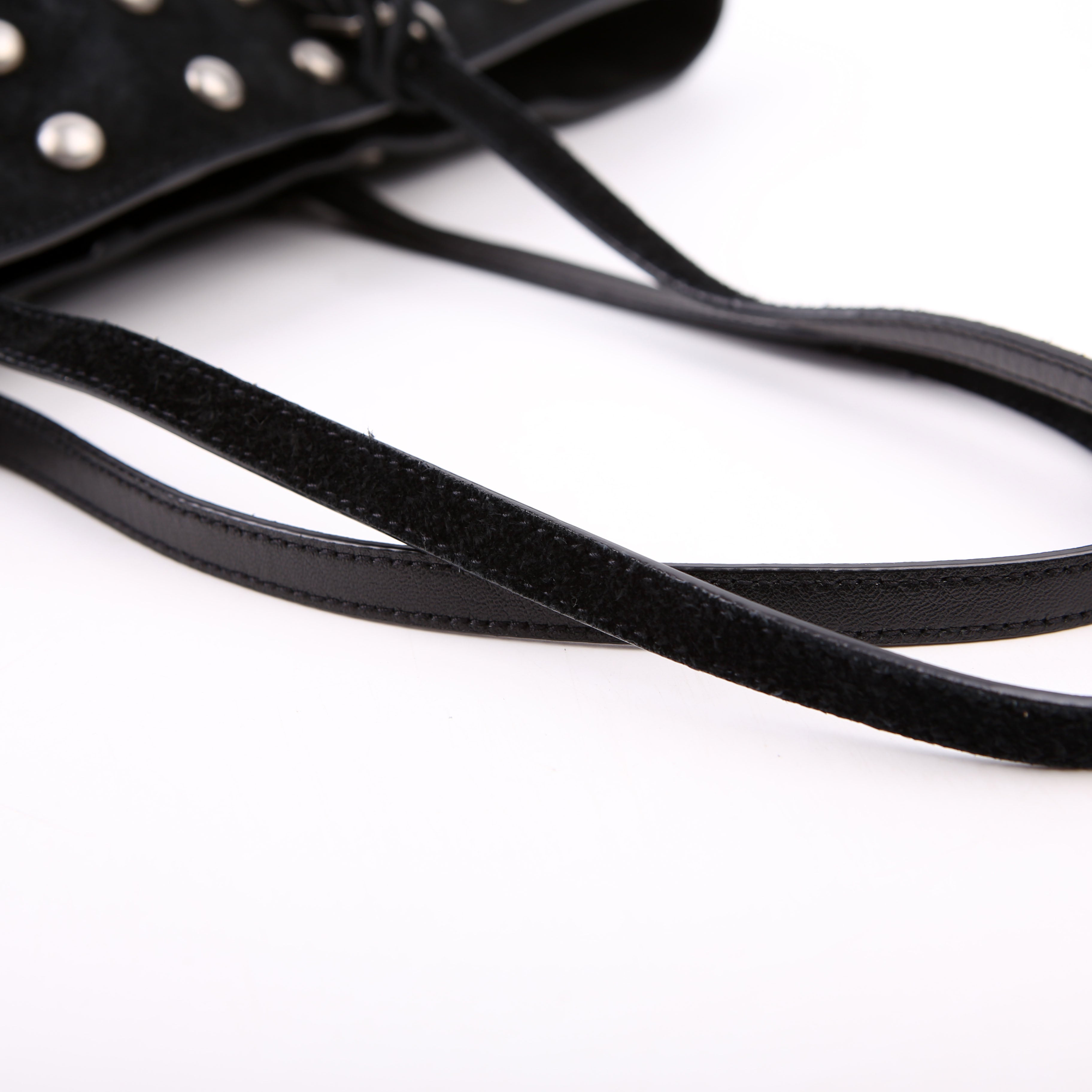 SAINT LAURENT Raffia/Leather Studded Shopping Tote Black