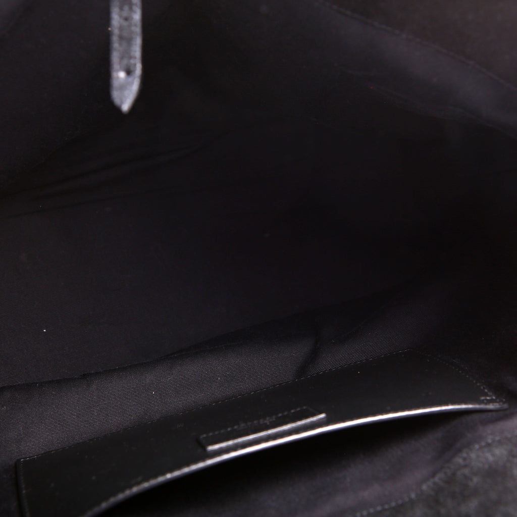 SAINT LAURENT Raffia/Leather Studded Shopping Tote Black