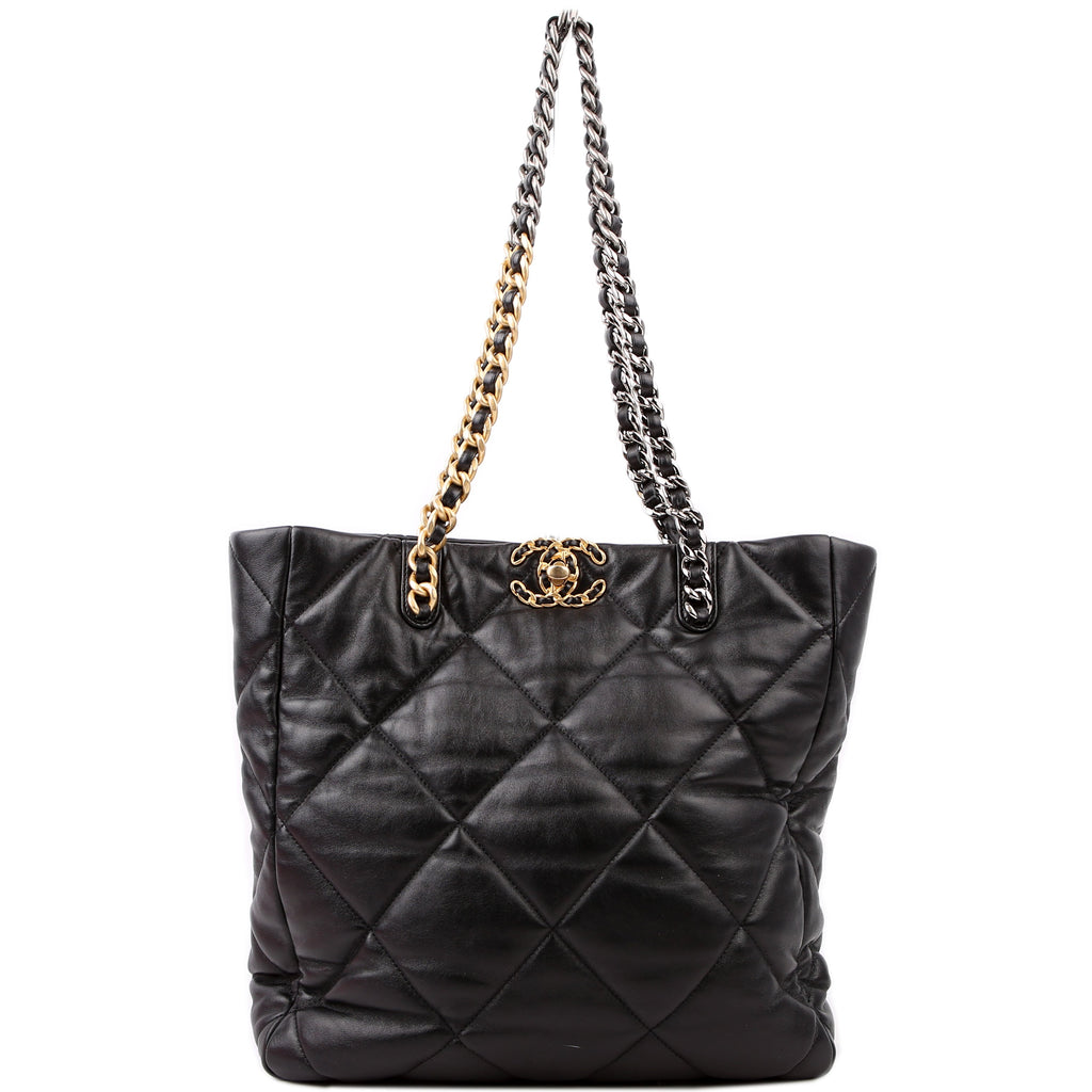 Chanel 19 Quilted Goatskin N/S Shopping Tote Black