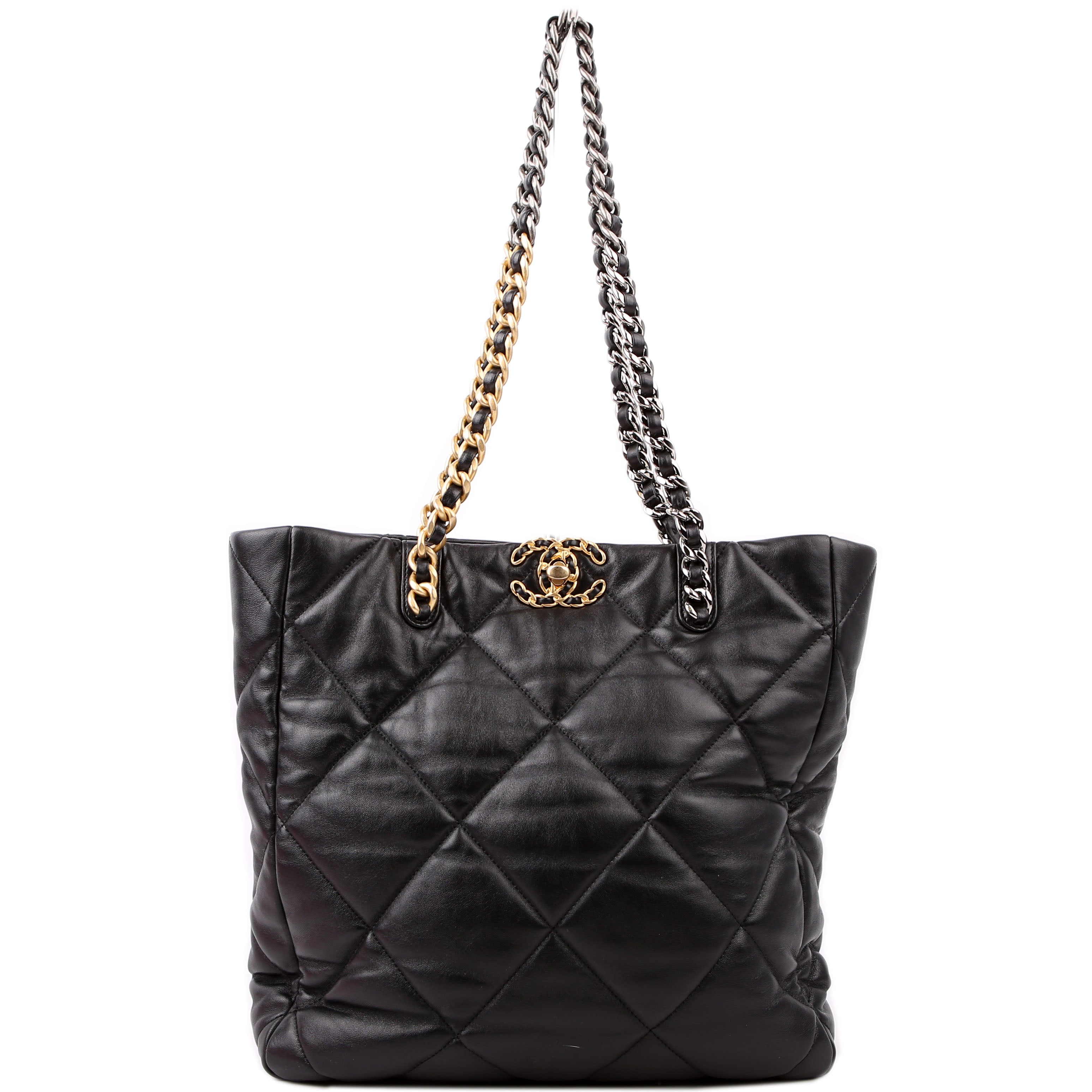 Chanel 19 Quilted Goatskin N/S Shopping Tote Black