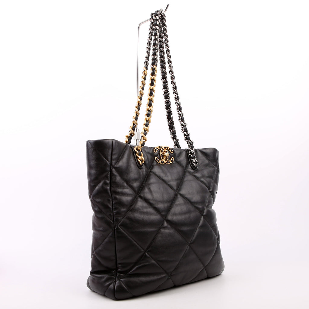 Chanel 19 Quilted Goatskin N/S Shopping Tote Black