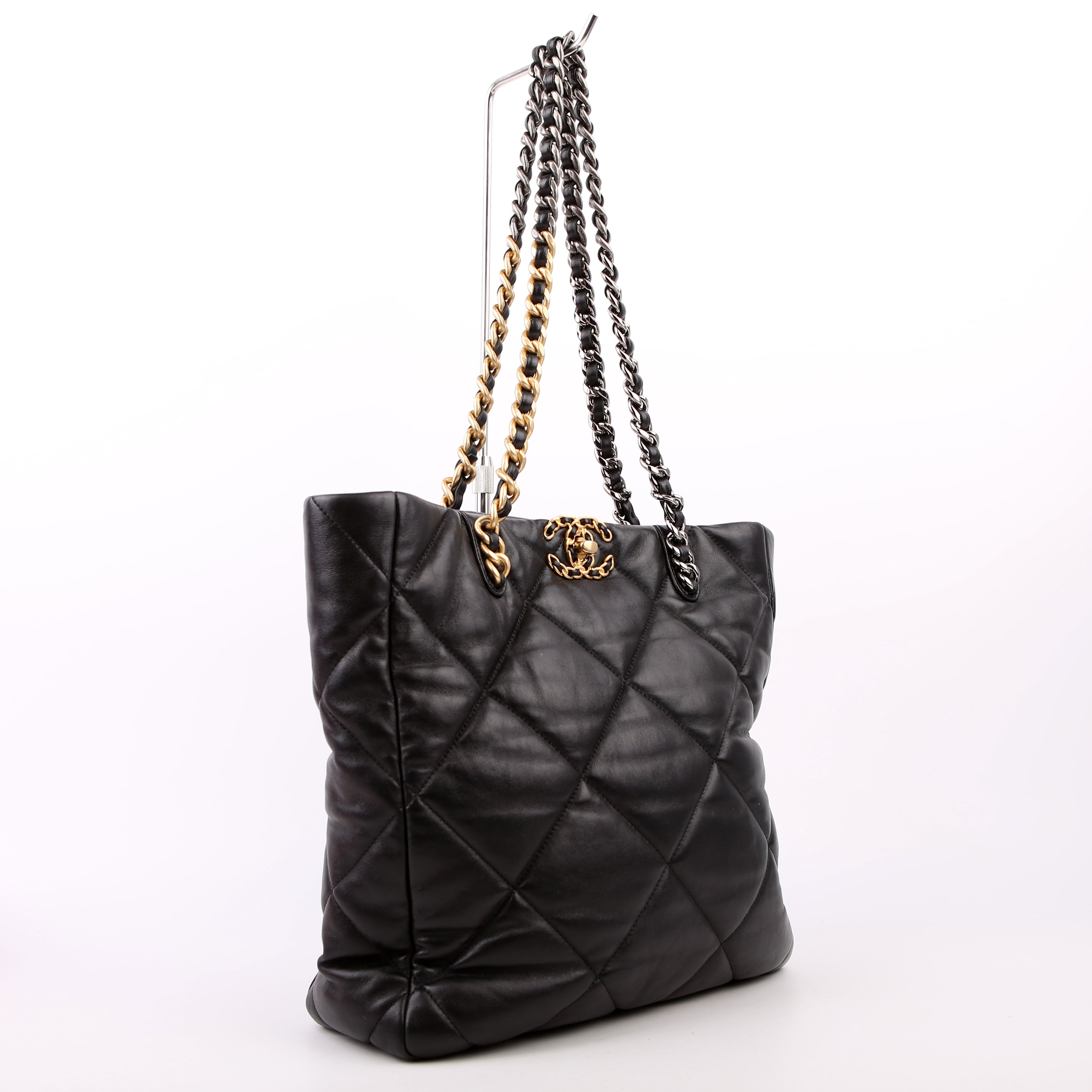 Chanel 19 Quilted Goatskin N/S Shopping Tote Black