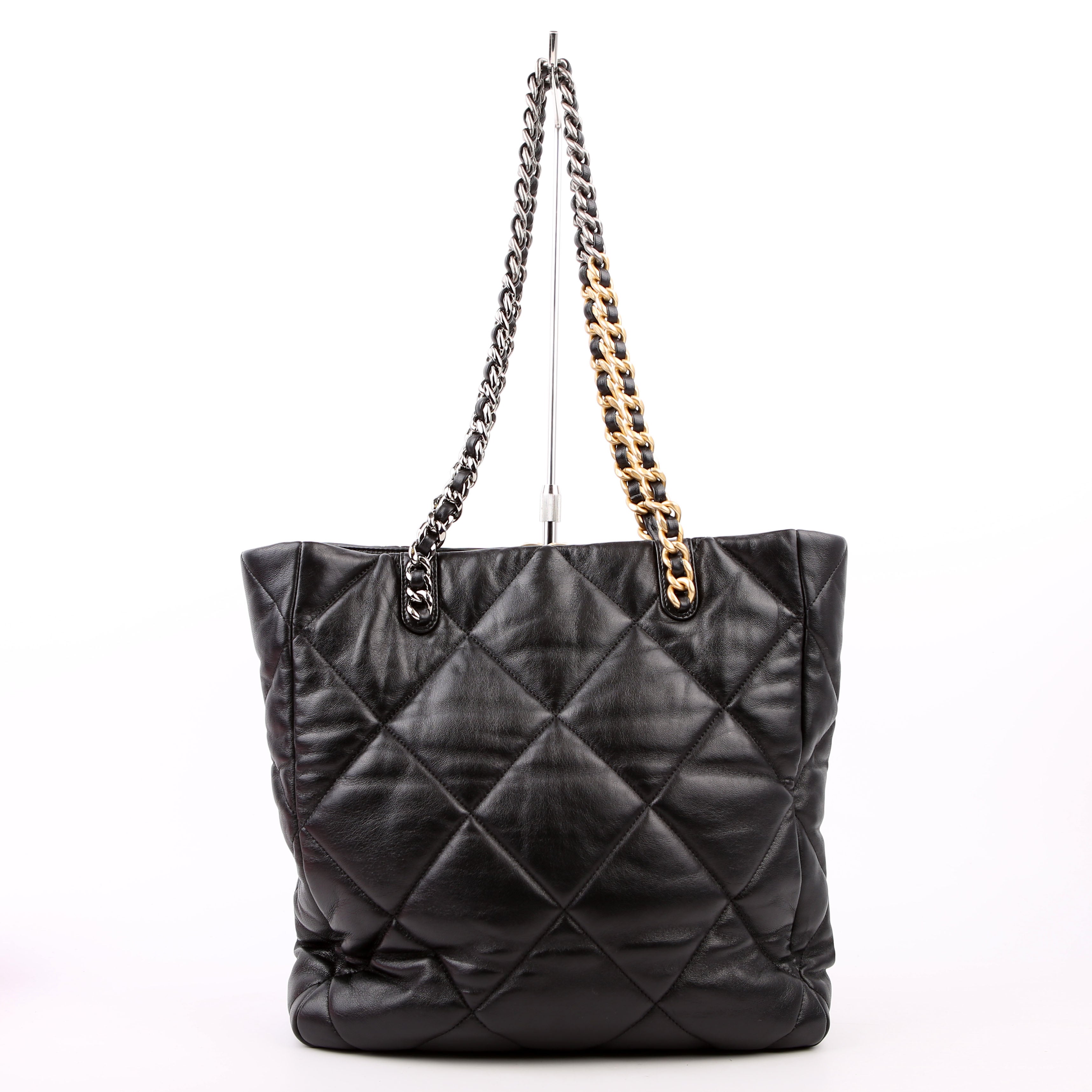 Chanel 19 Quilted Goatskin N/S Shopping Tote Black
