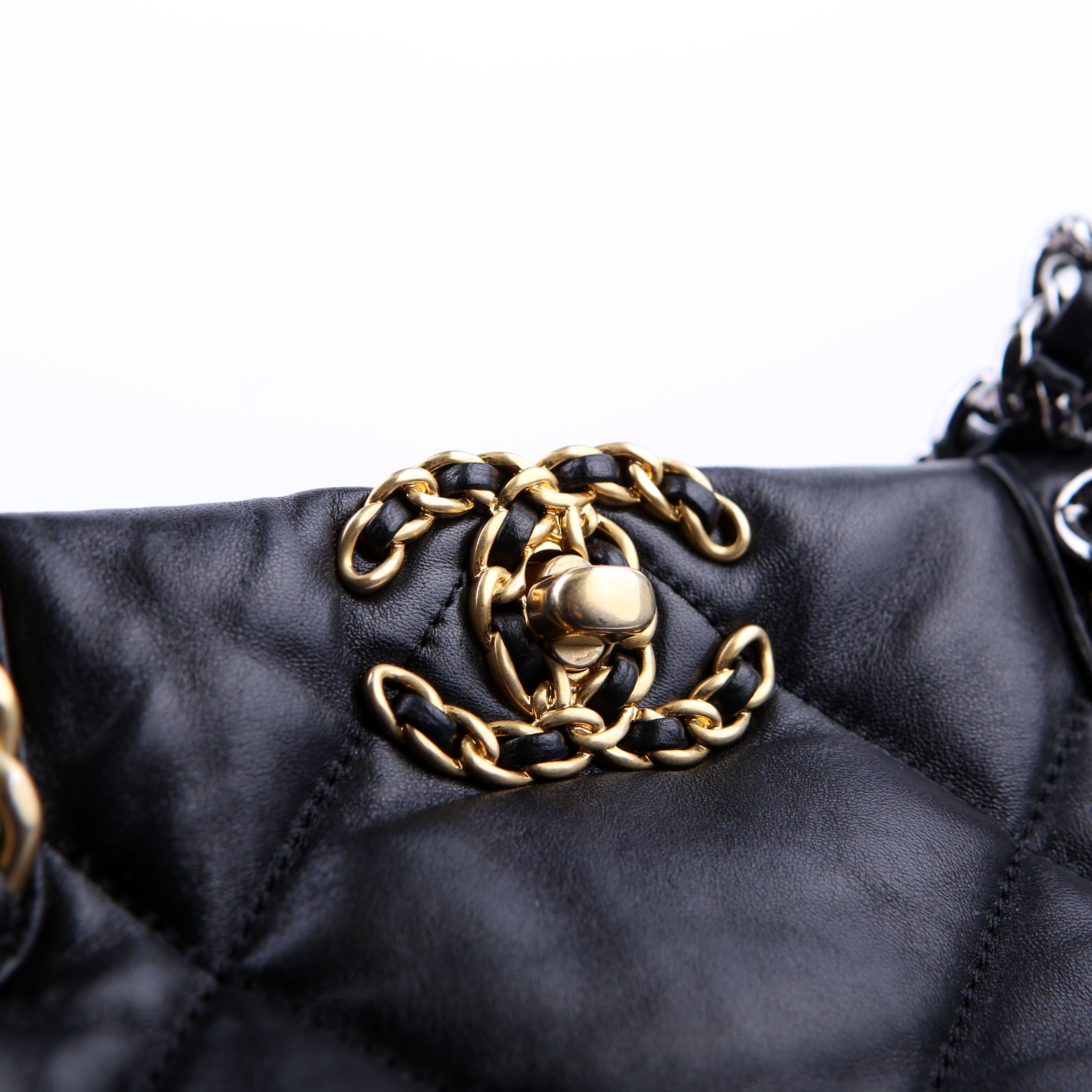 Chanel 19 Quilted Goatskin N/S Shopping Tote Black