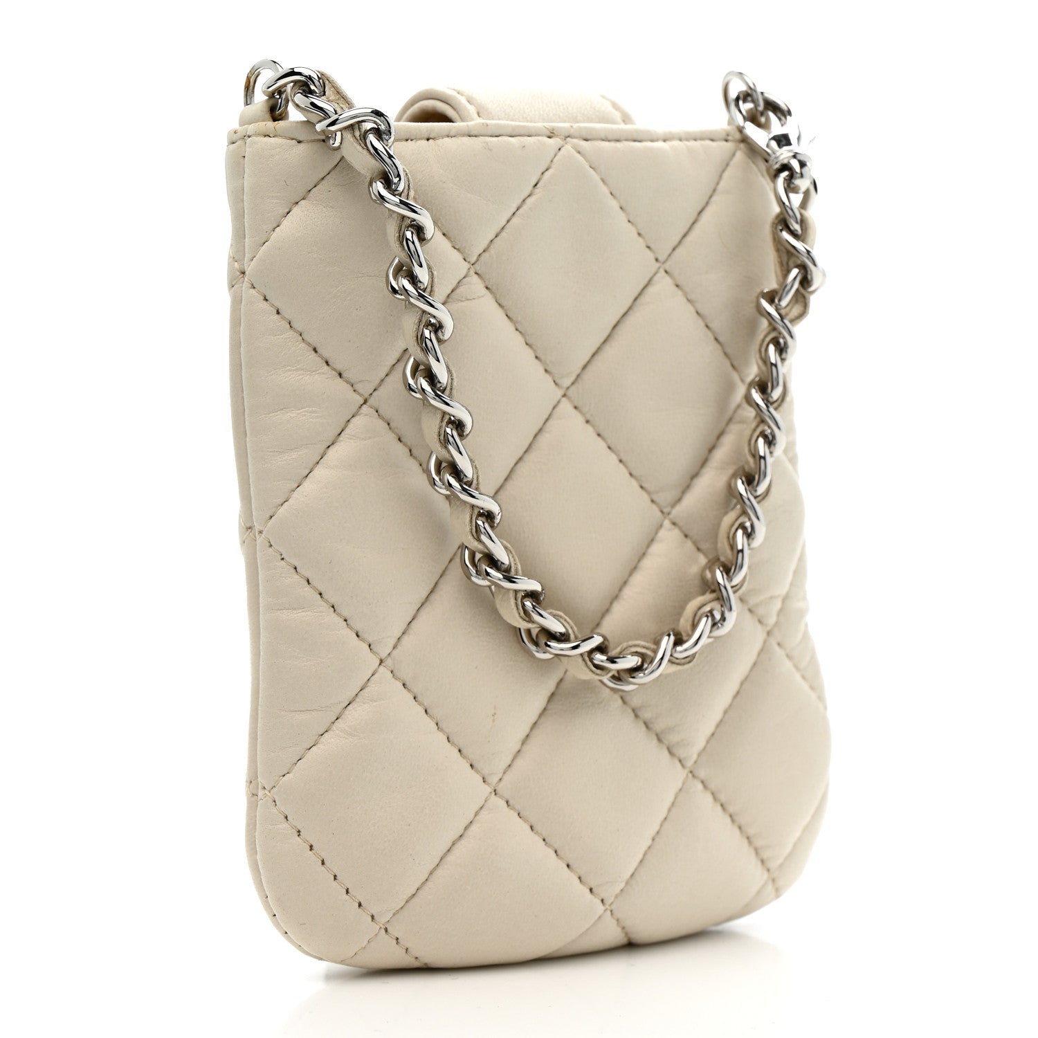 Chanel Lambskin Quilted Phone Holder On Chain White