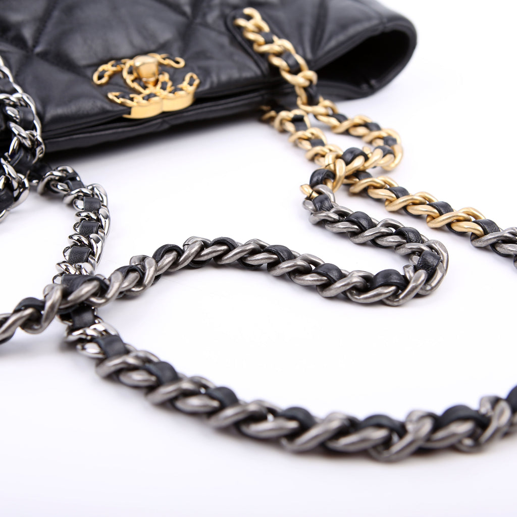 Chanel 19 Quilted Goatskin N/S Shopping Tote Black