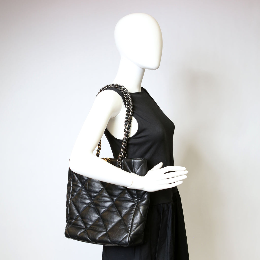 Chanel 19 Quilted Goatskin N/S Shopping Tote Black