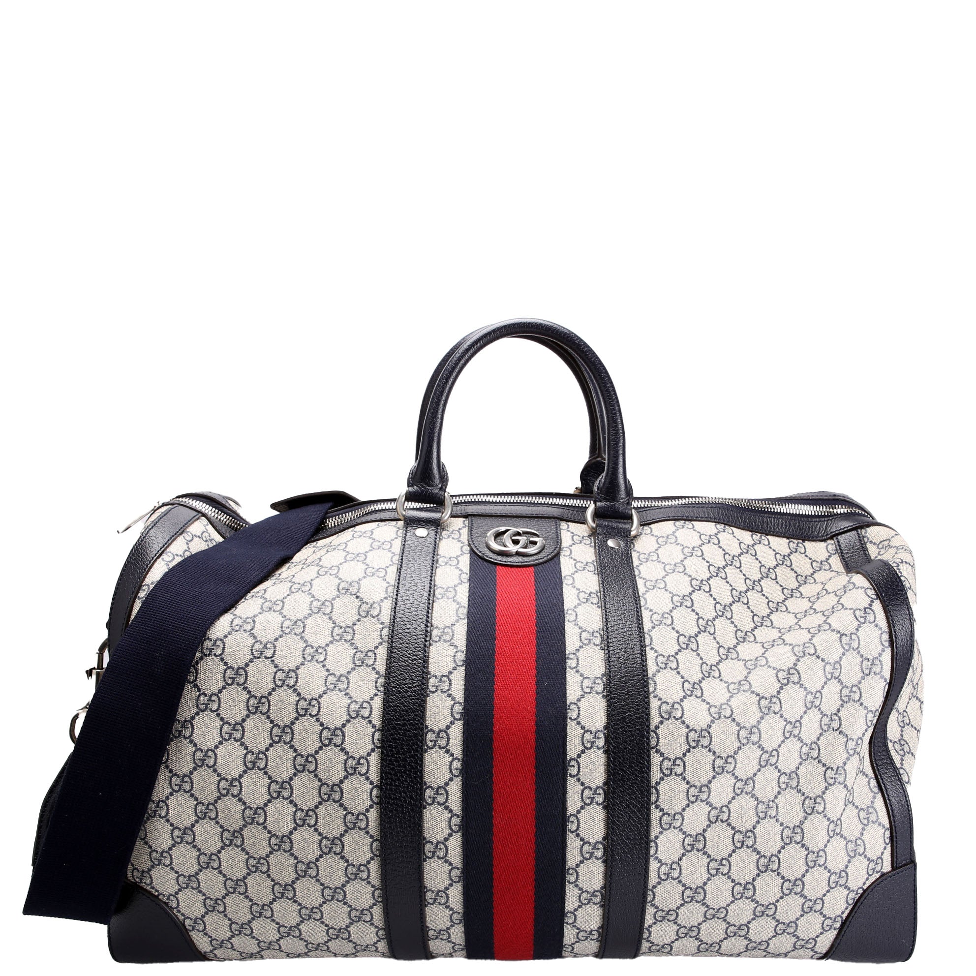 Gucci 696039 GG Supreme Canvas Large Duffle Bag Navy/Beige/Red
