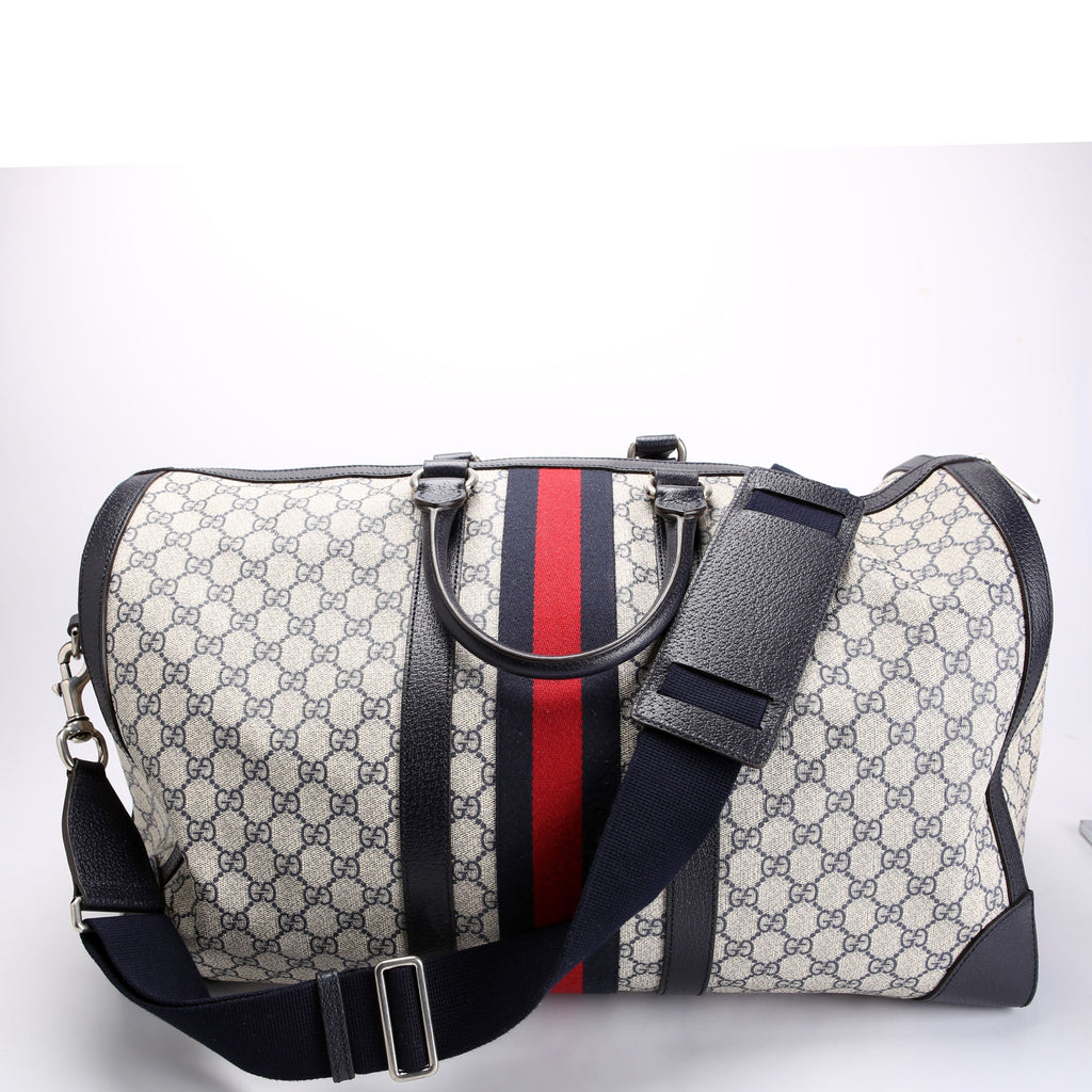 Gucci 696039 GG Supreme Canvas Large Duffle Bag Navy/Beige/Red