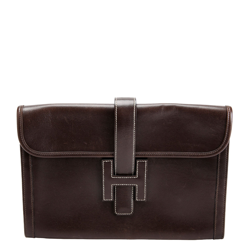 Hermes Jige PM Clutch Box Calfskin Brown