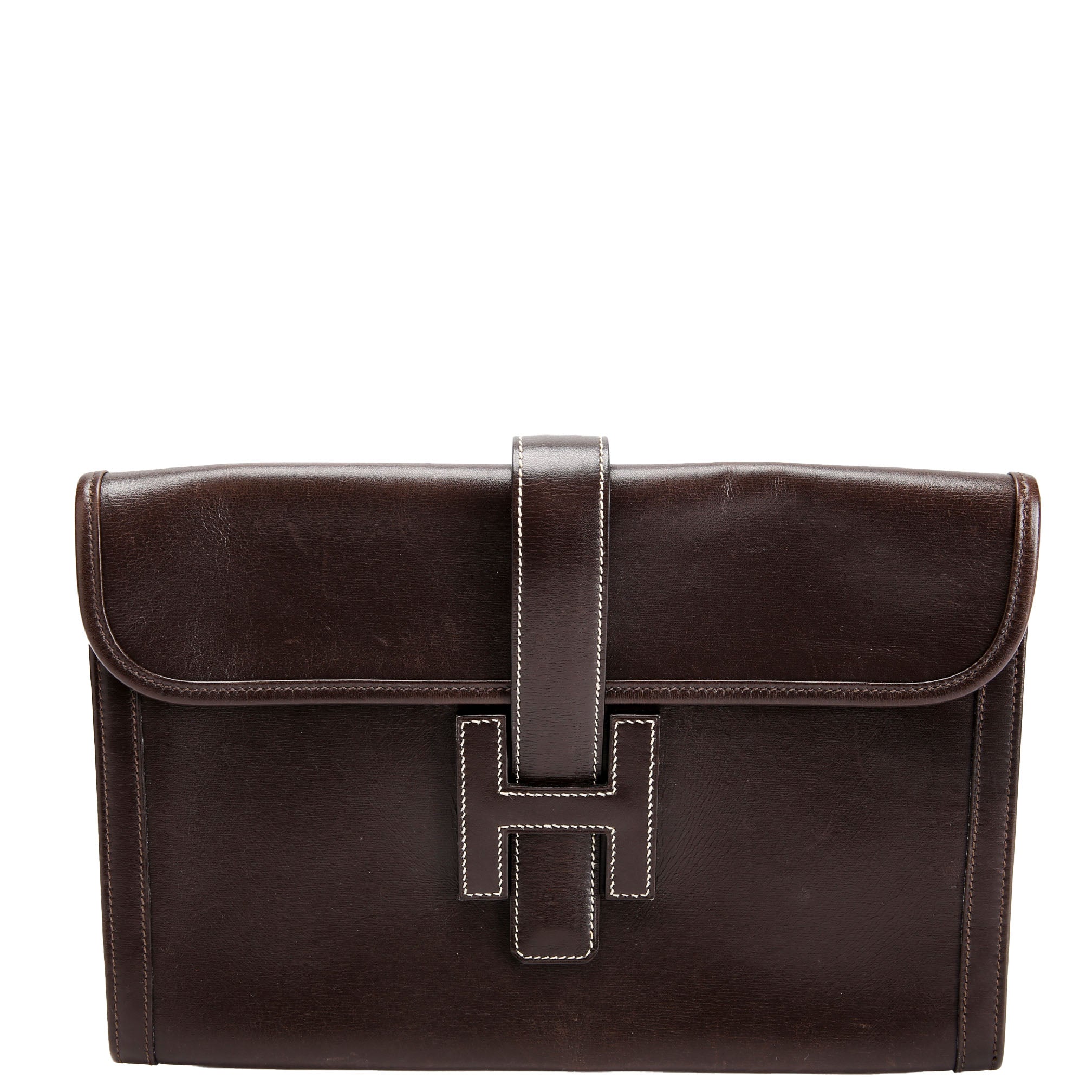 Hermes Jige PM Clutch Box Calfskin Brown