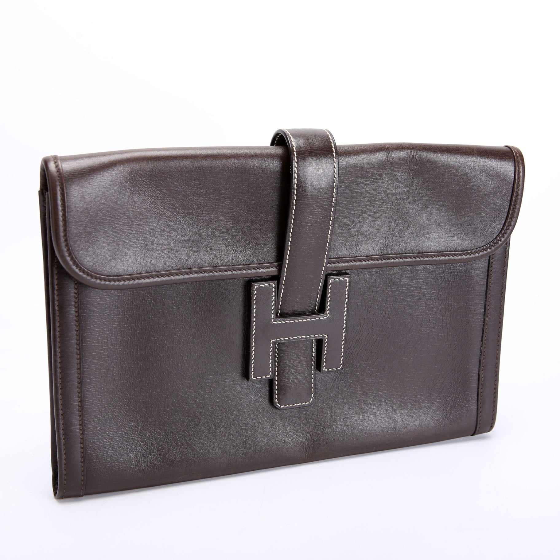 Hermes Jige PM Clutch Box Calfskin Brown