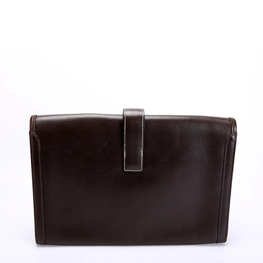 Hermes Jige PM Clutch Box Calfskin Brown