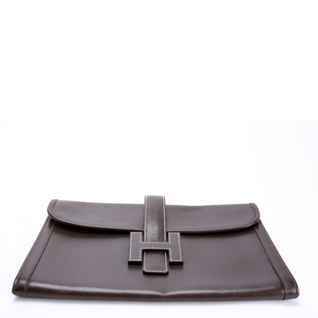 Hermes Jige PM Clutch Box Calfskin Brown