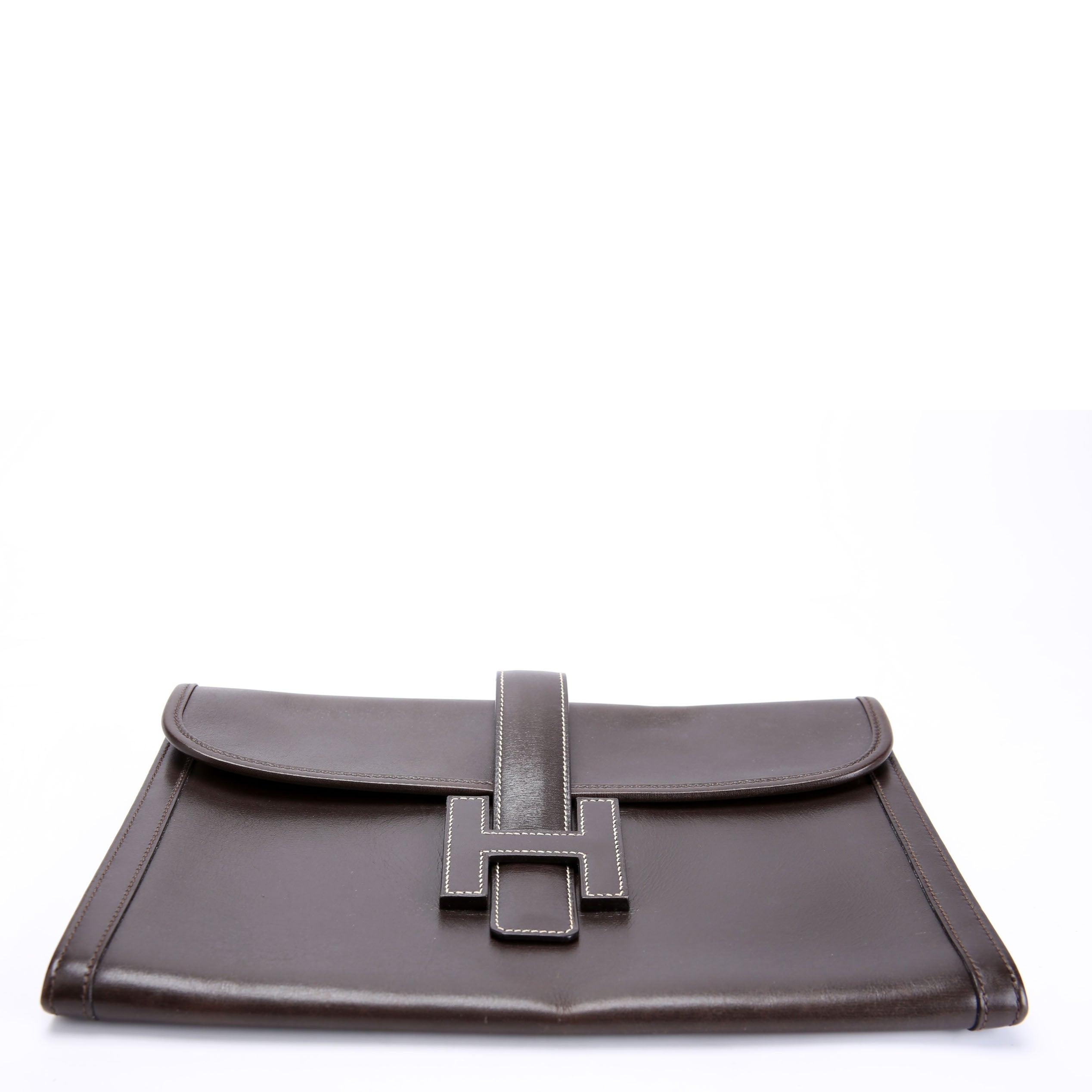 Hermes Jige PM Clutch Box Calfskin Brown