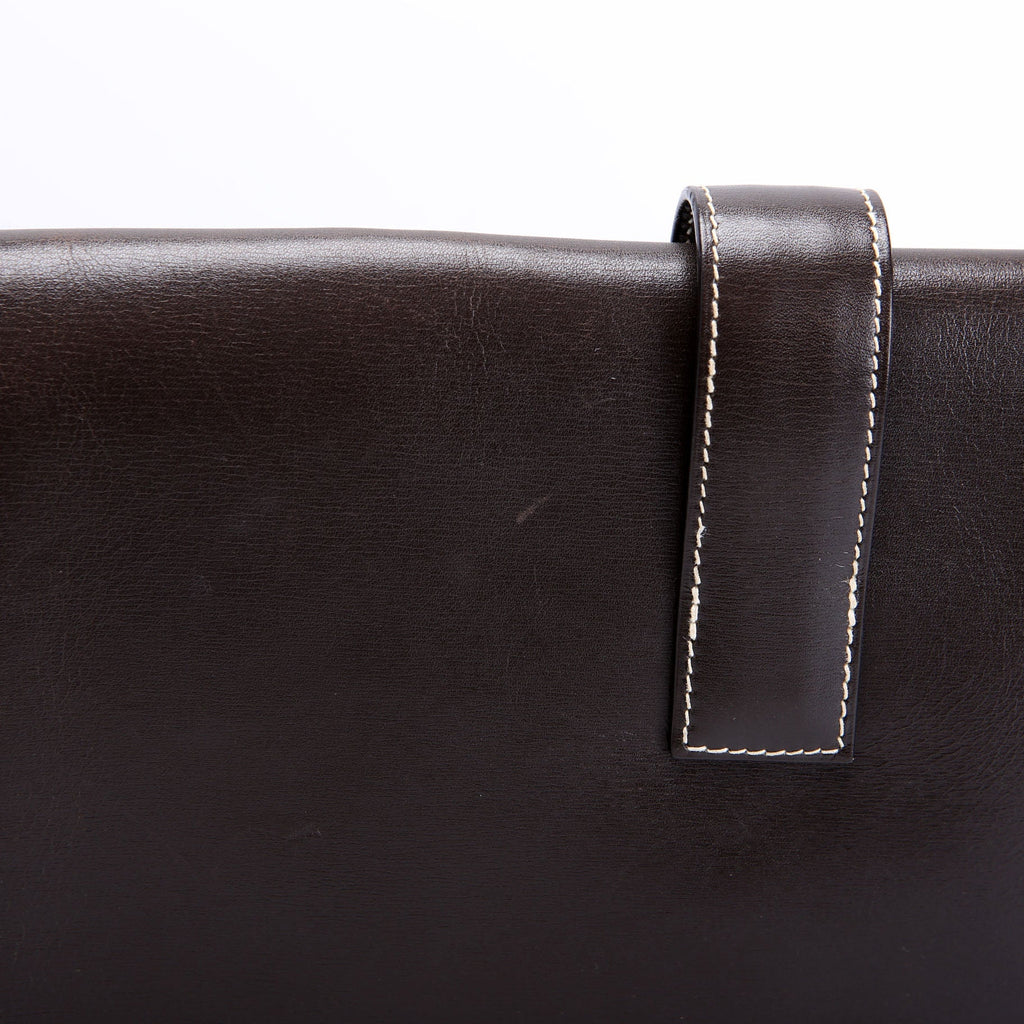 Hermes Jige PM Clutch Box Calfskin Brown