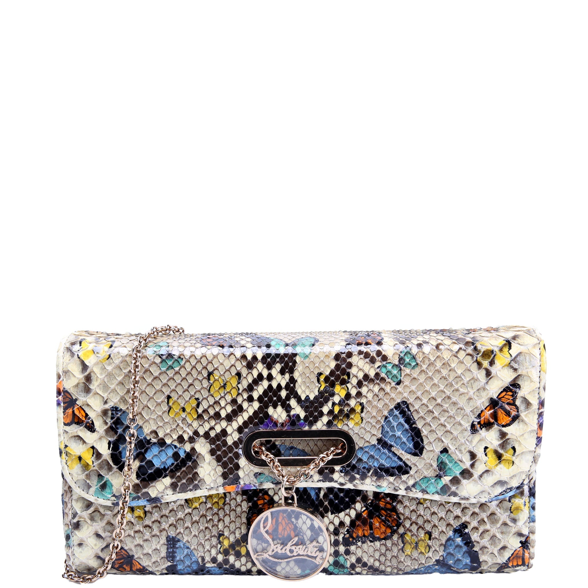 Batik Python Butterfly Clutch With Chain Beige/Multicolor