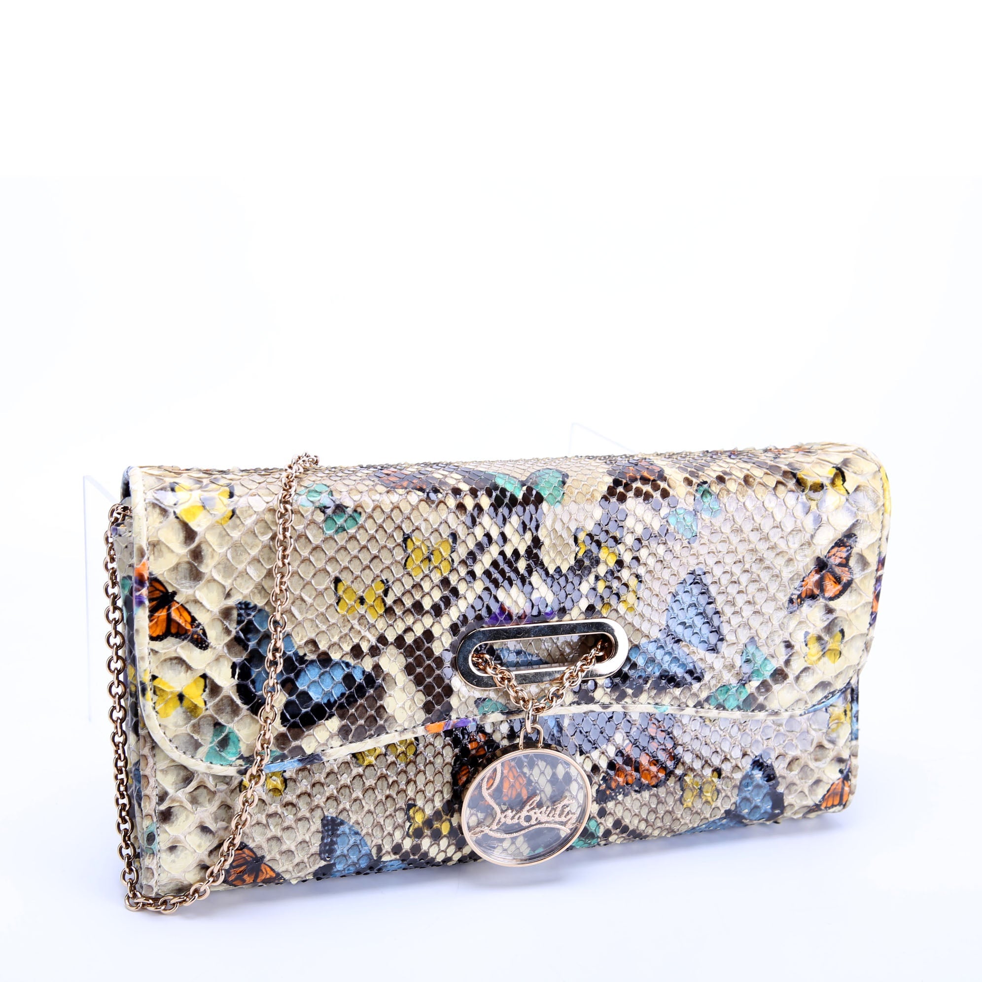 Batik Python Butterfly Clutch With Chain Beige/Multicolor