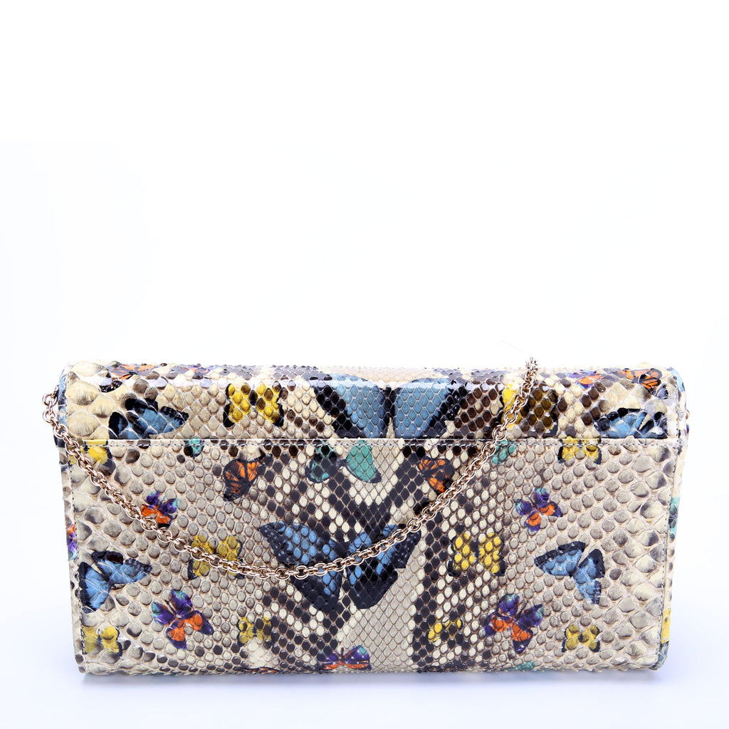 Batik Python Butterfly Clutch With Chain Beige/Multicolor