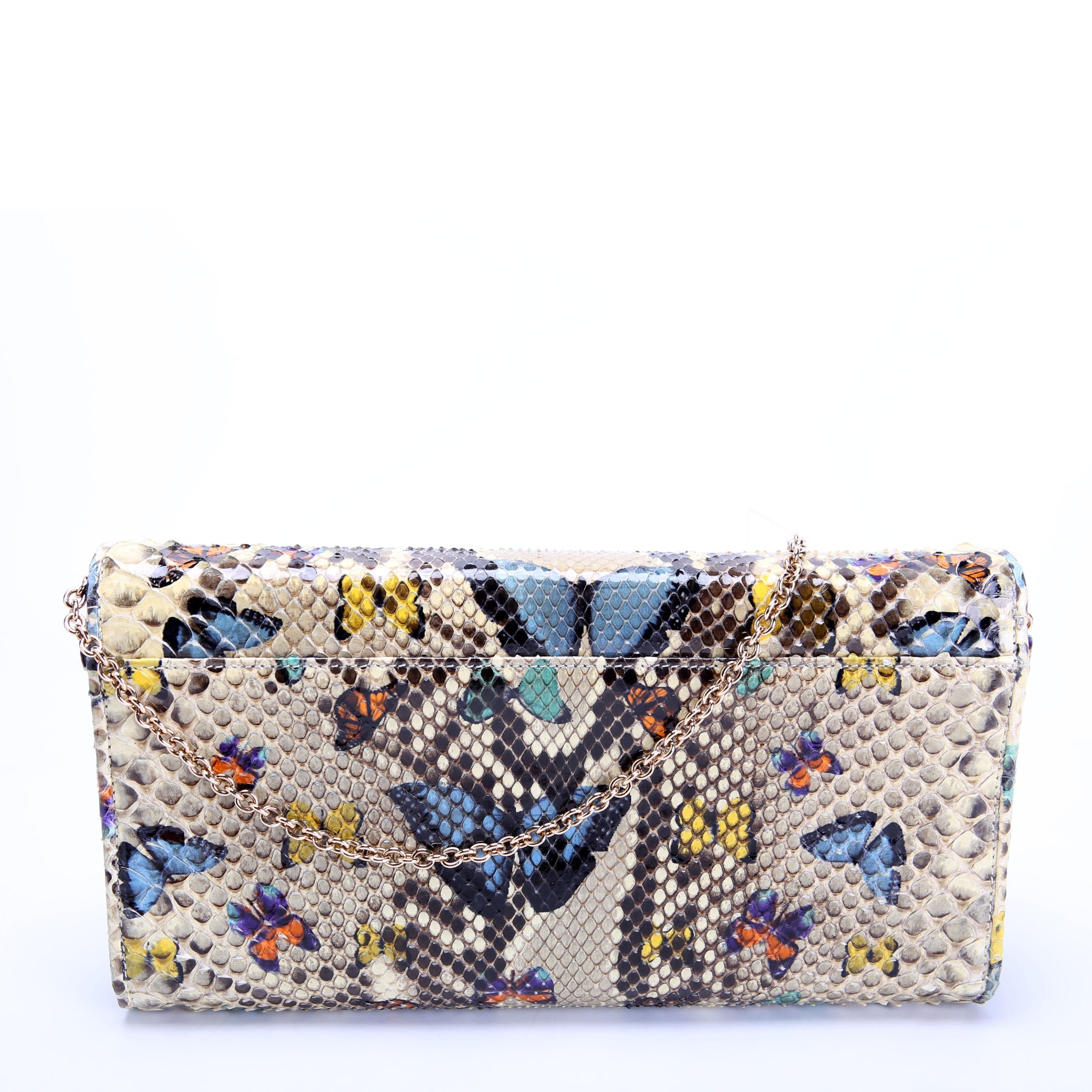 Batik Python Butterfly Clutch With Chain Beige/Multicolor