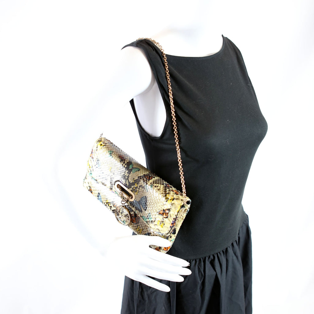 Batik Python Butterfly Clutch With Chain Beige/Multicolor