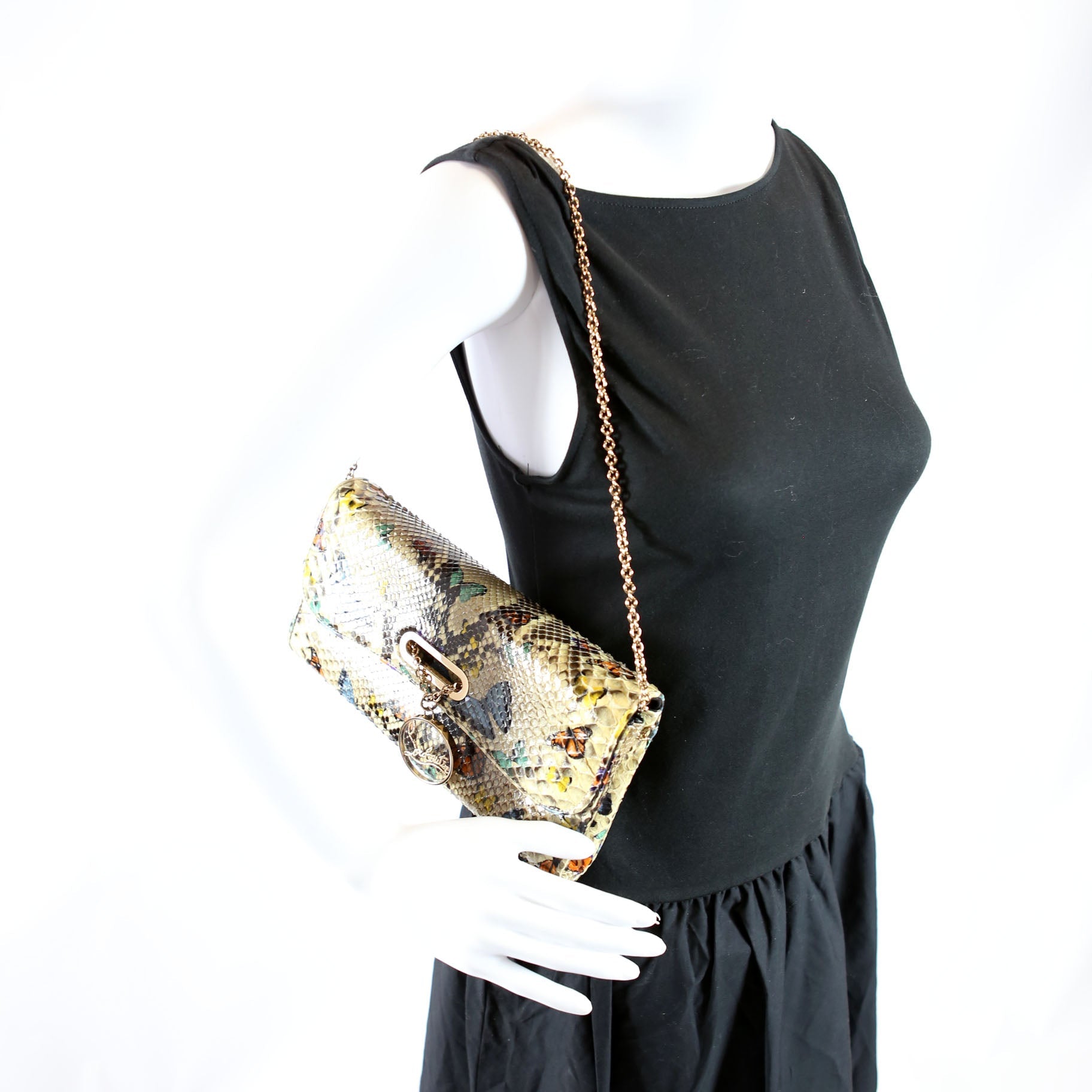 Batik Python Butterfly Clutch With Chain Beige/Multicolor
