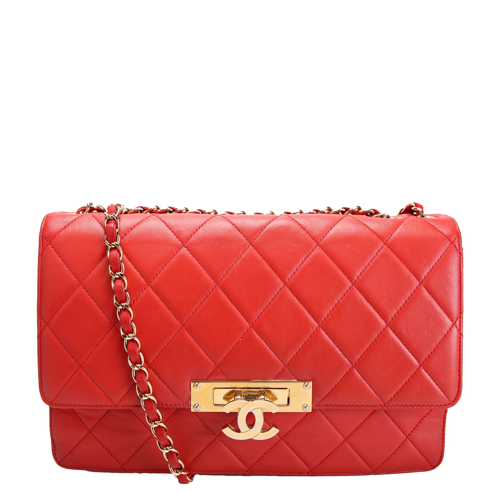 Golden Class Large Flap Bag Quilted Lambskin 19M Red