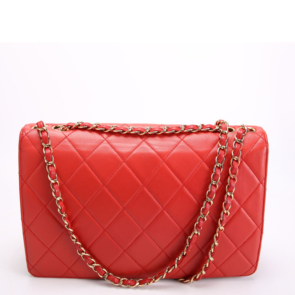 Golden Class Large Flap Bag Quilted Lambskin 19M Red