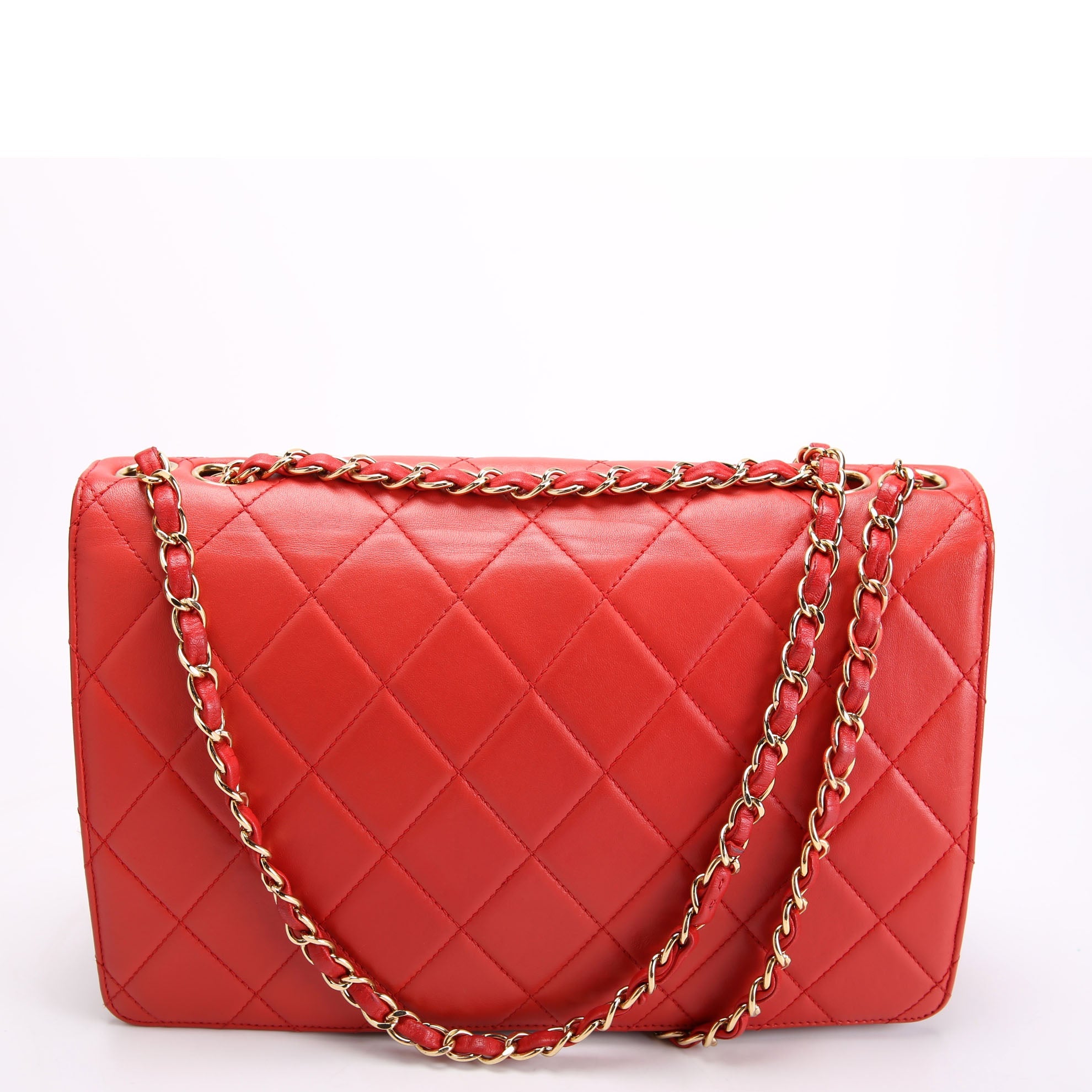 Golden Class Large Flap Bag Quilted Lambskin 19M Red