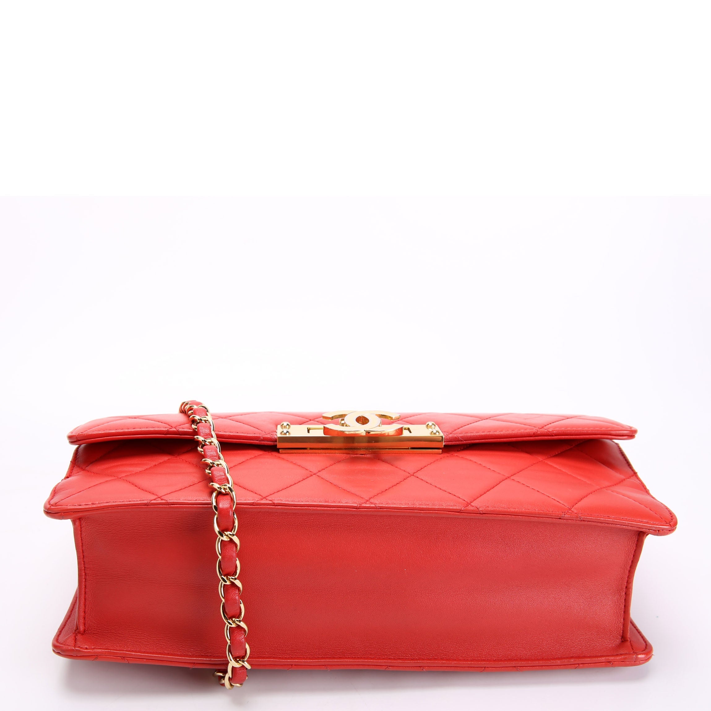 Golden Class Large Flap Bag Quilted Lambskin 19M Red