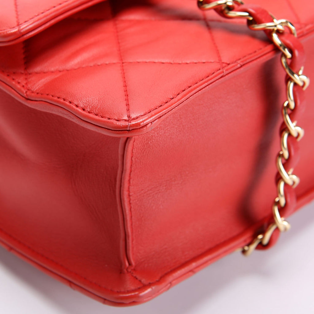Golden Class Large Flap Bag Quilted Lambskin 19M Red